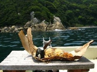 竹の皮で包んだ竹の子御飯のおにぎり